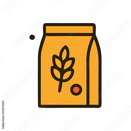 A simple graphic of a packaged food product, likely flour or grain, featuring a wheat symbol.