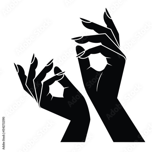 Elegant Hands with Long Nails Silhouette in Black and White