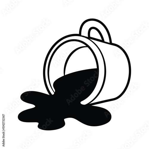 Spilled coffee cup illustration in black and white simple style