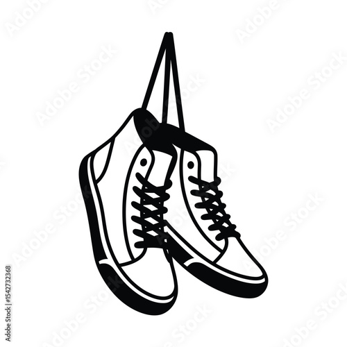 Hanging Sneakers Illustration in Black and White Minimalist Style