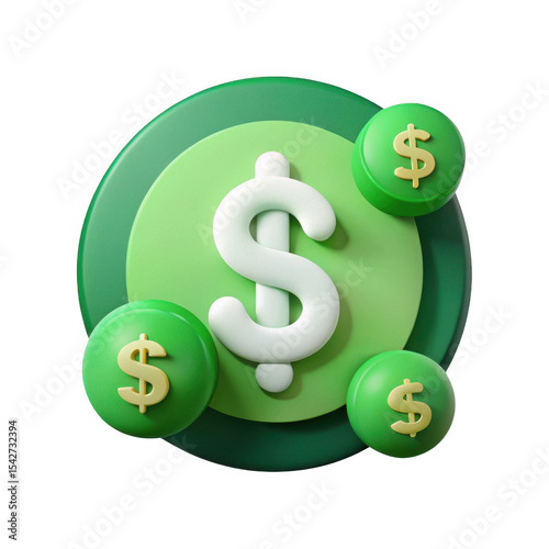3d realistic green dollar sign icon isolated on transparent background