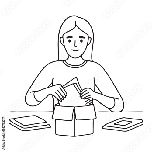 A person opening an electronics box with instruction sheets around