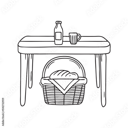 A picnic basket tucked beneath a table