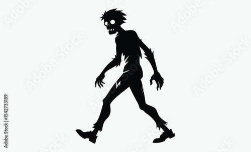 Zombie silhouette walking, spooky undead figure, horror theme vector
