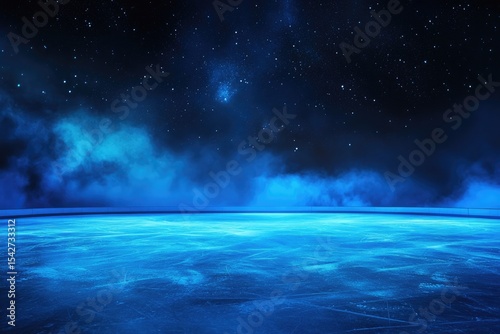 Blue glowing ice rink under a starry night sky