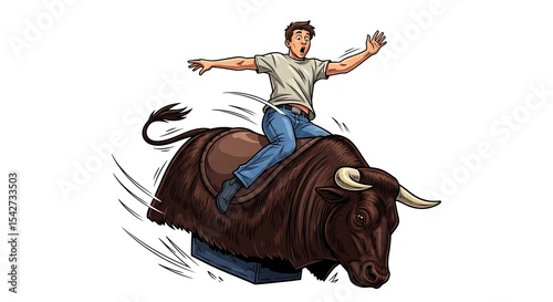 A person is attempting to ride on a bucking bull