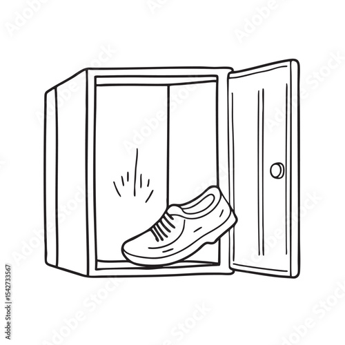 A shoe wedged beneath a metal locker