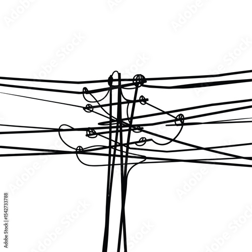 Abstract Black and White Illustration of a Power Line Structure