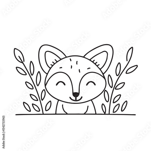 A small fox emerging from leafy plants