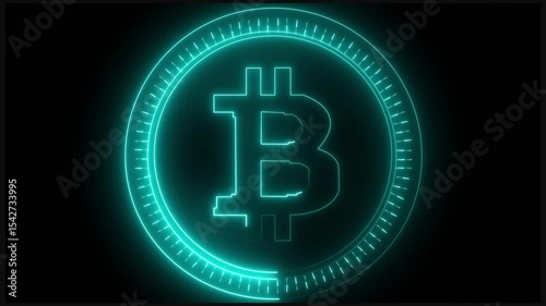 Financial Technology Of Mining Bitcoin, Symbol Btc With Hud Elements 4k video animation 