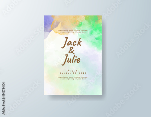Wedding invitation with abstract splash watercolor