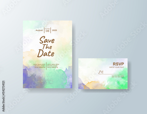 Wedding invitation with abstract splash watercolor