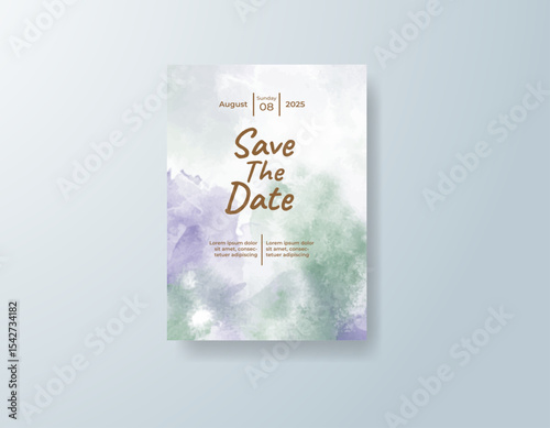 Wedding invitation with abstract splash watercolor