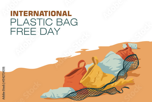 International Plastic Bag Free Day Vector Illustration. Minimalist vector background for International Plastic Bag Free Day, symbolizing awareness against plastic pollution