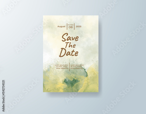 Wedding invitation with abstract splash watercolor