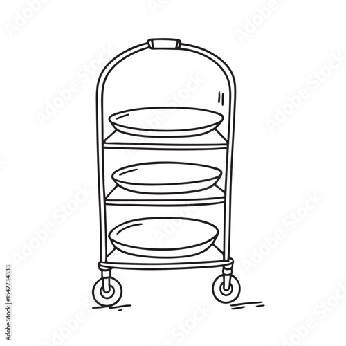 A stack of trays leaning to the left on a serving trolley