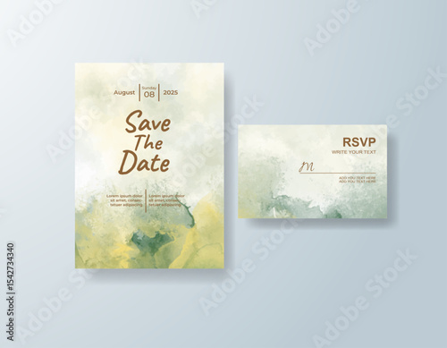 Wedding invitation with abstract splash watercolor