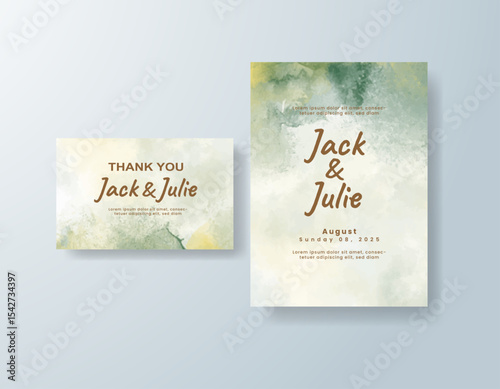 Wedding invitation with abstract splash watercolor