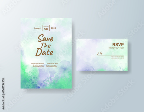Wedding invitation with abstract splash watercolor