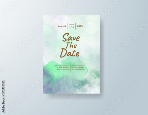 Wedding invitation with abstract splash watercolor