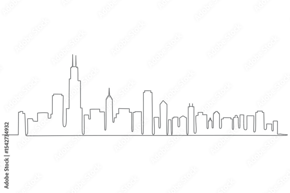 Fototapeta premium Continuous Line Drawing Chicago Skyline Illustration
