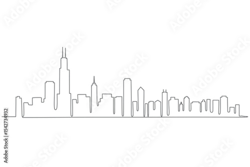 Continuous Line Drawing Chicago Skyline Illustration