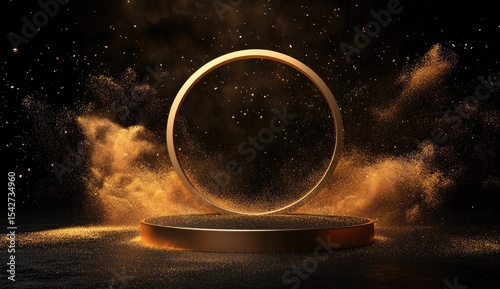 Golden circle podium with floating dust