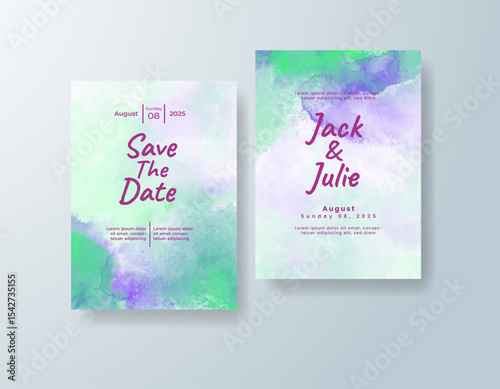Wedding invitation with abstract splash watercolor