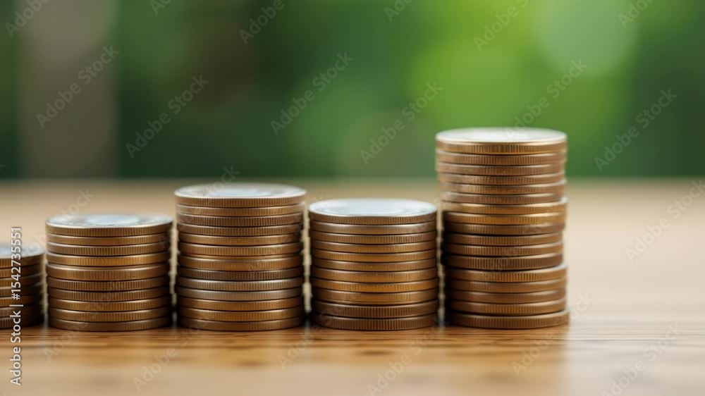 Finger Adding Coin to Growing Stack: Financial Growth and Investment Concept