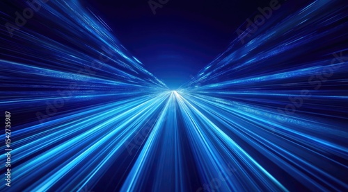 Blue light streaks, fast motion, tunnel effect, digital data