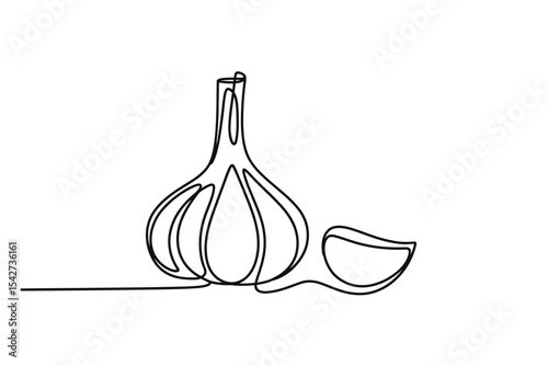 Single Line Drawing of Garlic Bulb and Clove