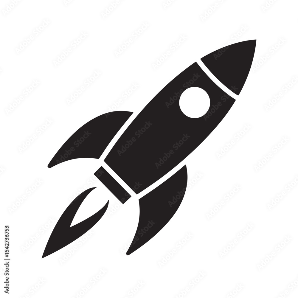 Fototapeta premium Cartoon Rocket Silhouette Vector | Space Launch and Startup Icon