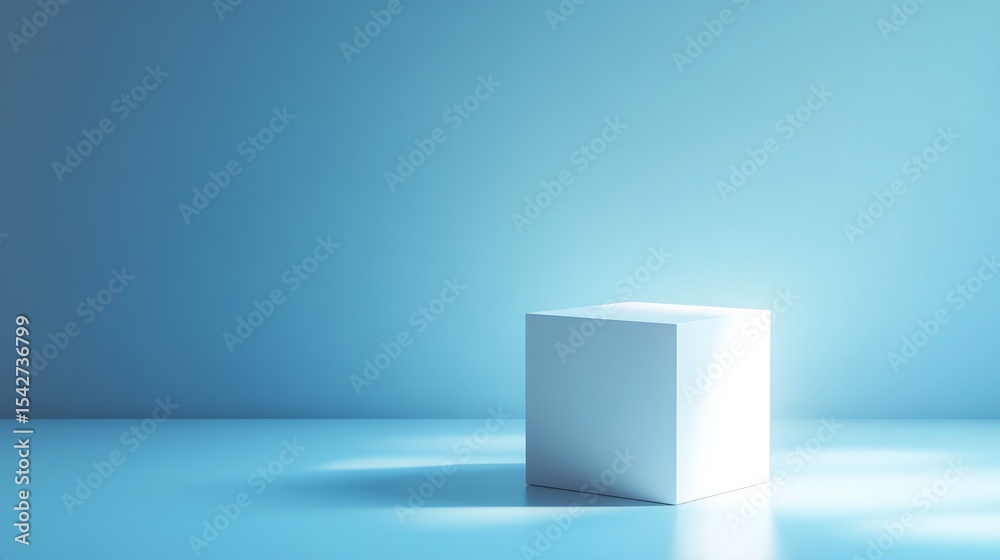 Minimalist White Cube Ring Box Mockup with Glowing Spot and Blue Background Minimalist White Cube Ring Box Mockup with Glowing Spot and Blue Background