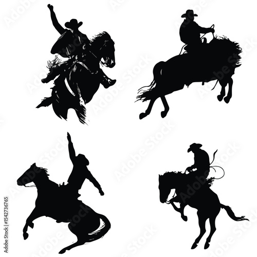 bronc rider silhouette set, Black & White silhouette set 