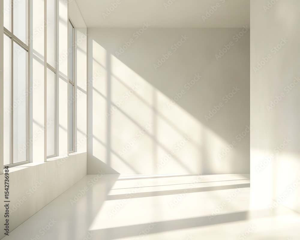 Fototapeta premium Minimalist White Interior with Sunlight and Shadows