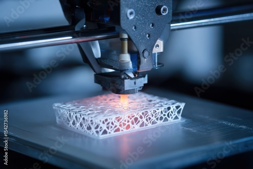 3D Printer Creating Intricate White Lattice Structure