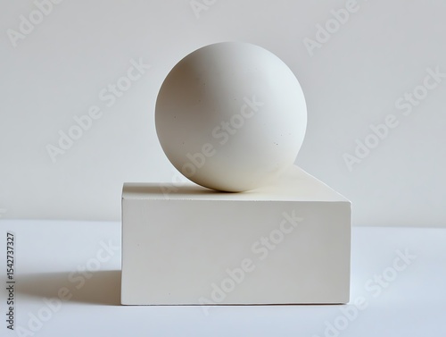 Minimalist White Sphere and Cube Sculpture