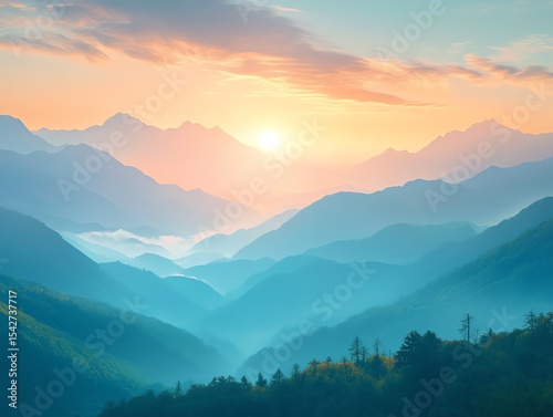 Misty Mountain Valley at Sunrise