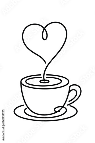 One Line Drawing Coffee Cup Heart Steam