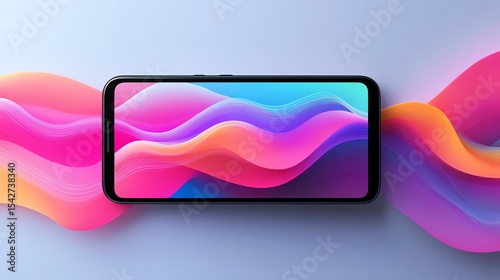Modern Smartphone Display with Colorful Abstract Wave Pattern