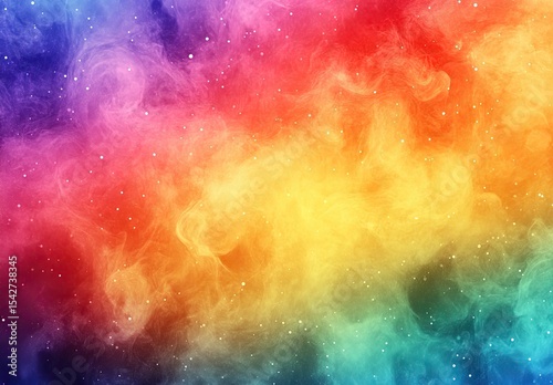 Vibrant, colorful smoke nebula, speckled with tiny stars