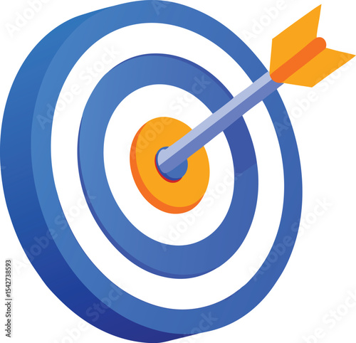 Abstract isometric target with arrow hitting bullseye