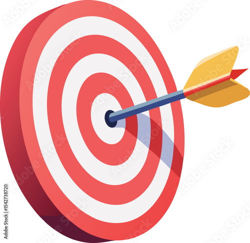 Bullseye target with arrow achieving goal success