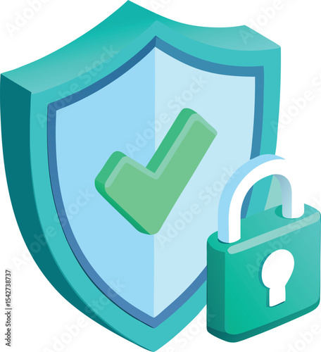 Secure data protection shield with padlock icon