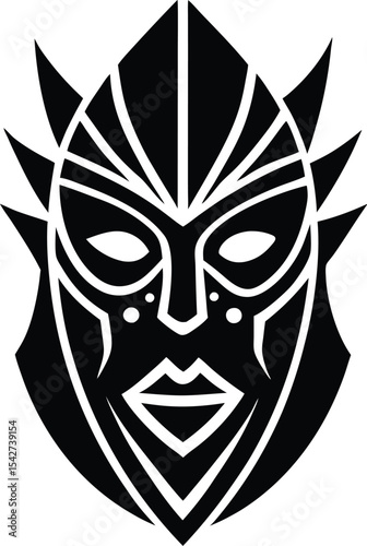 Black Mask Tattoo Silhouette On White Background
