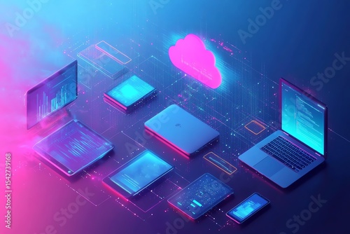 Multi Device Cloud Sync Visualization with Soft Gradient Colors