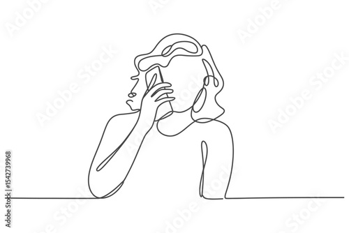 Woman on Phone Single Line Drawing Minimalist Art