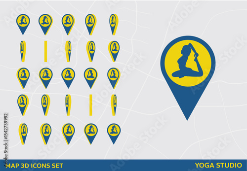 Yoga Studio Maps 3D Icon Set Rotation Sign Vector Illustration