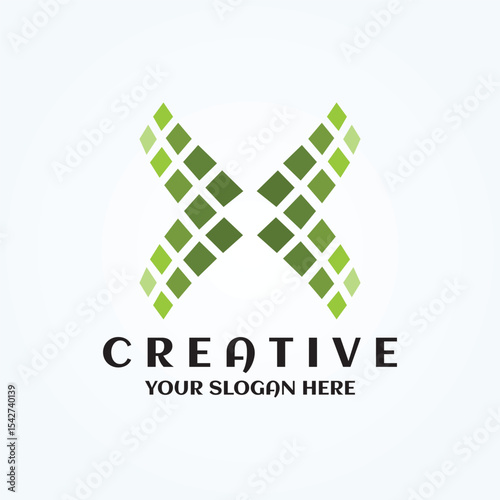 letter X logo design element with dot concept for digital technology. Green X cyberspace symbol. Dots logo, dotted shape logotype vector design