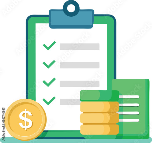 Financial checklist with coins and documents illustration